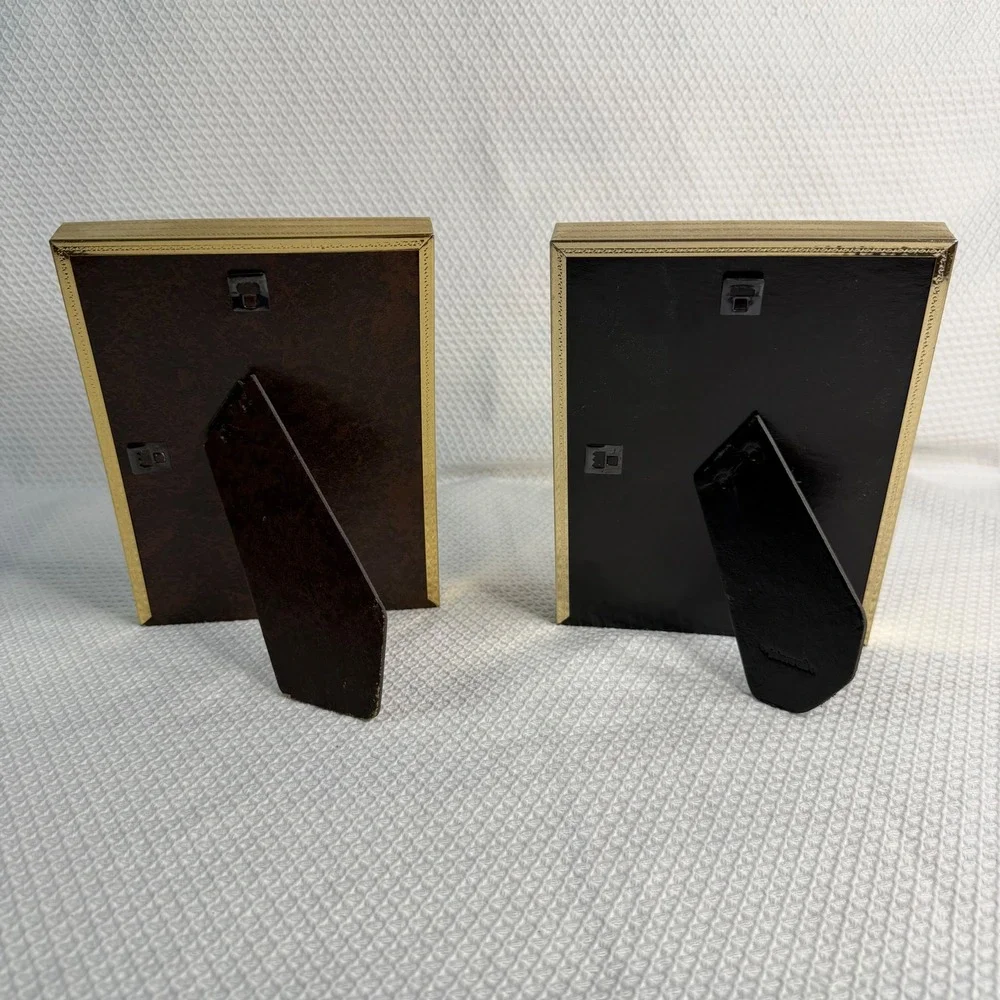 Vintage Gold Tone Metal Picture Frames Set of 2 Oval Opening 5x7 Tabletop Wall